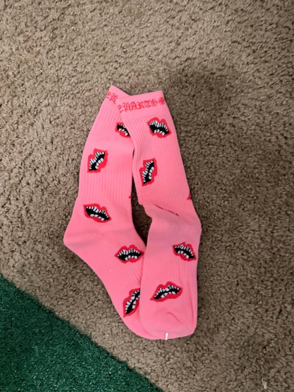 Chrome Hearts Pink Lip-Print Crew Socks